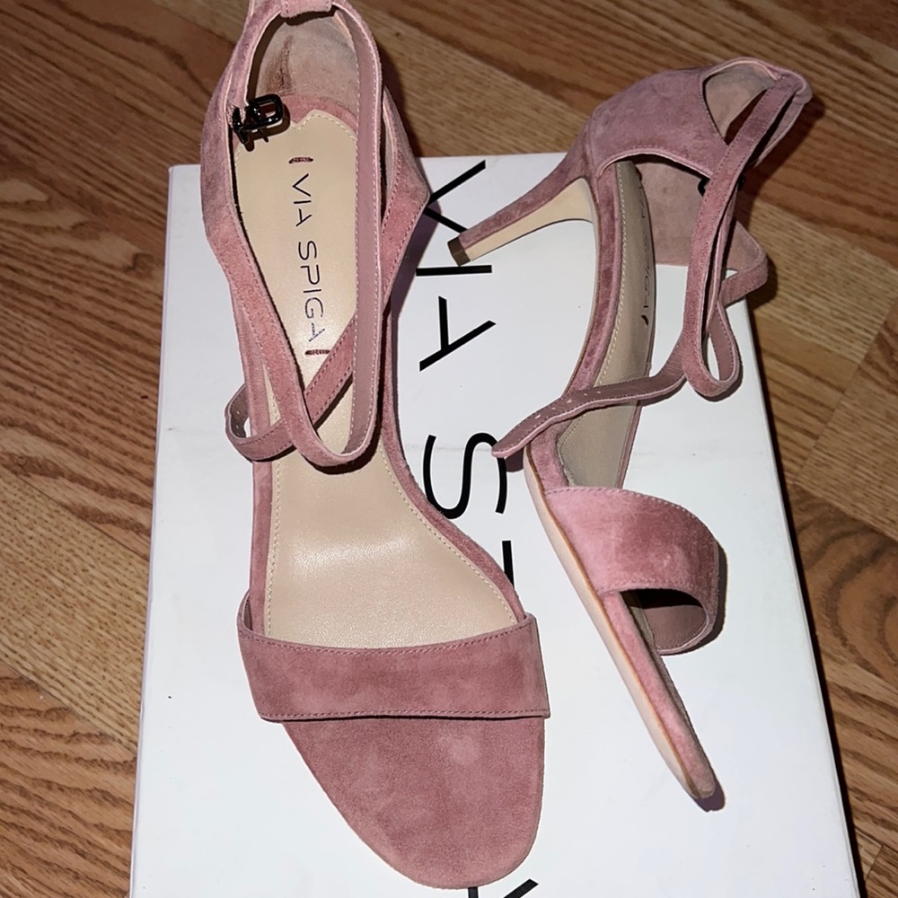 Suede mauve pink 2 inch heel sandals